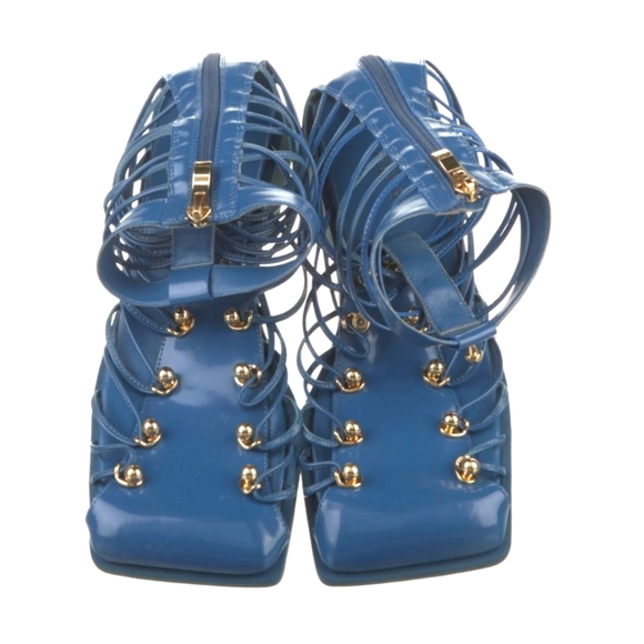 Vivienne Hu Cobalt Blue Patent Gladiator Sandals Sz. 9.5 New Bold Designer Style - Picture 14 of 14